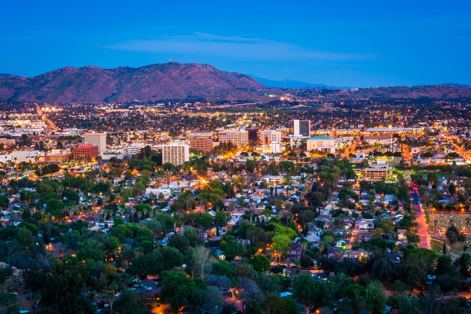 Twilight view of the city of Riverside