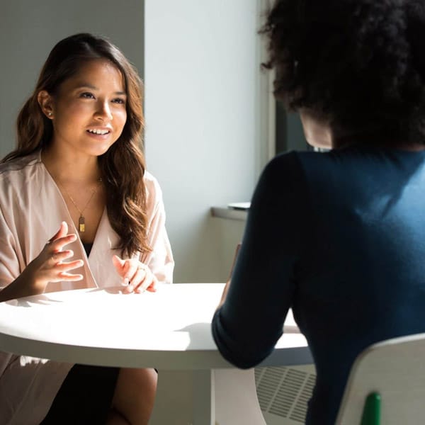 Shot of two young businesswomen having an interview together.